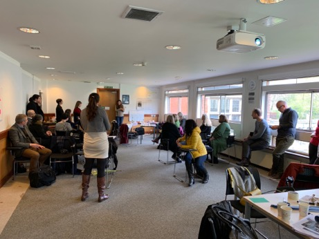 Gandolfi designing games at the York April 2019 workshop.